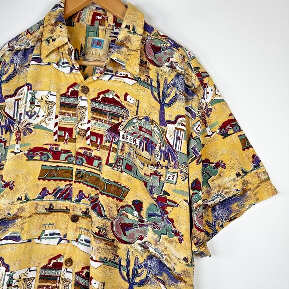 Vintage AVI Collection Kahala Hawaiian Shirt Large Yellow Baja Mexico Tacos Beer - Picture 5 of 15